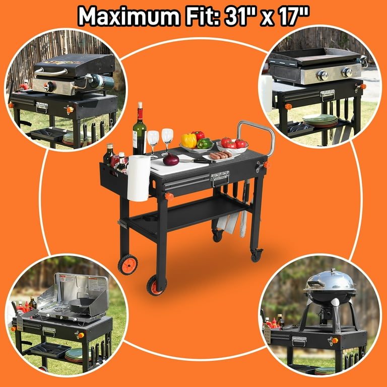 Outdoor Grill Table Griddle Stand for Blackstone Ninja Portable Grill Cart Fits 22 and 17 Tabletop Griddle Pizza Oven Outdoor Storage Cabinet