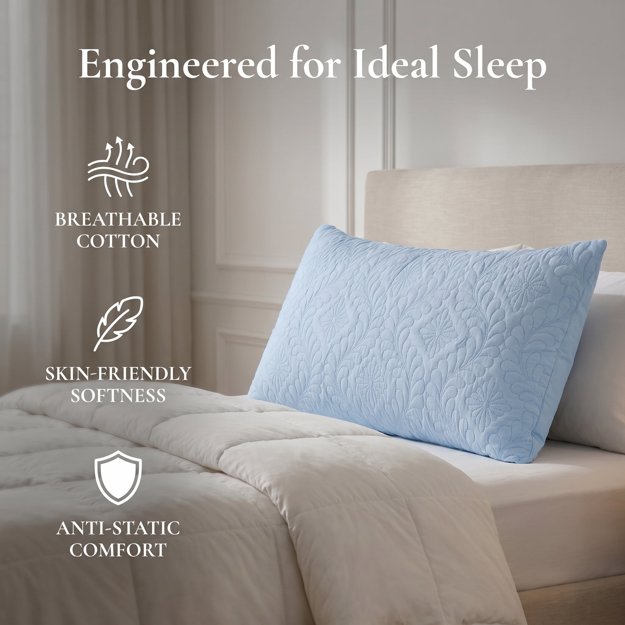 Unique Bargains Pillow Protectors with Envelope Standard Breathable Cotton Covers Blue B