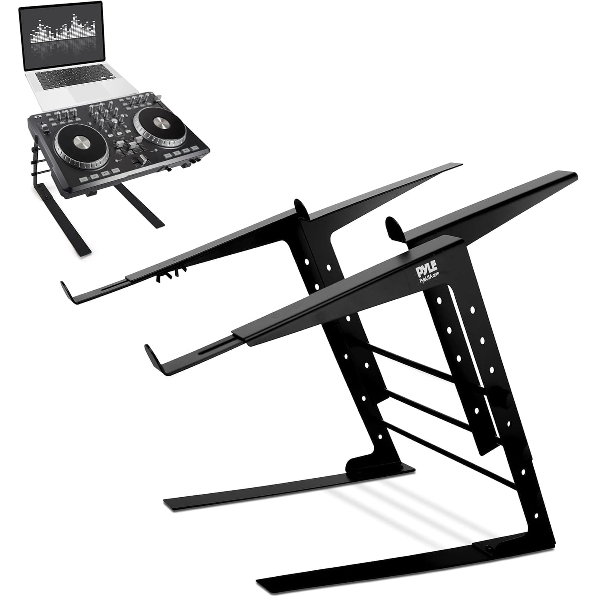 PYLE PLPTS38 - Universal Dual Device Laptop Stand, Sound Equipment DJ Mixing Workstation