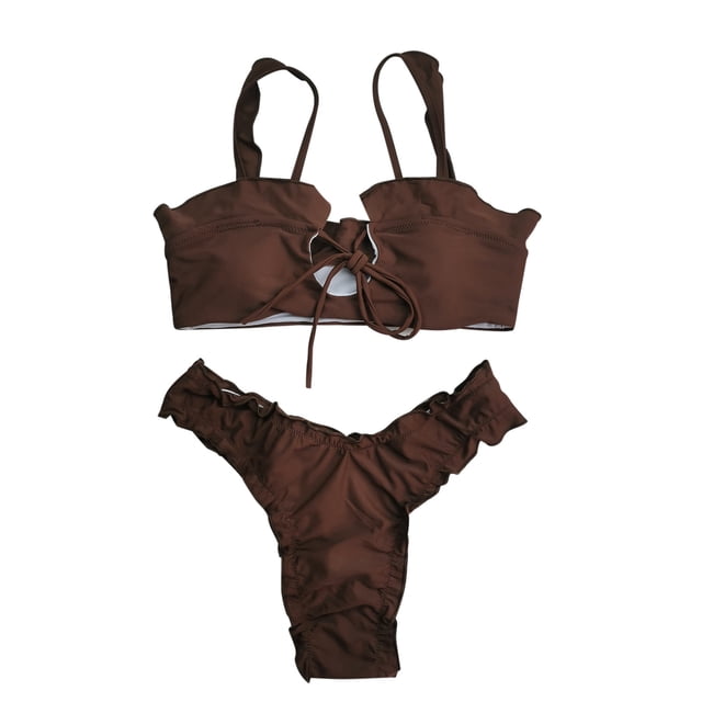 Conjunto de bikini dividido sólido con contraste de pecho alto sexy para mujer Conjuntos de traje de baño de dos piezas Fridja nalpqowj58677