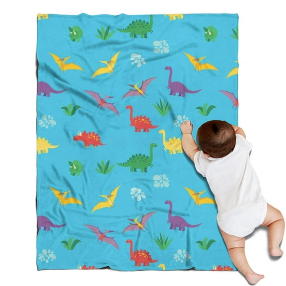 LightBlue Cartoon Dinosaurs Pterosaurs Pattern Blanket,Comfortable Soft Flannel Throw Blanket,All Season,Warm Lightweight Blankets for Sofa Bed Couch Living Room Chair,30"x40"