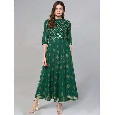 Idalia Gold Print Dark Green Anarkali Kurta