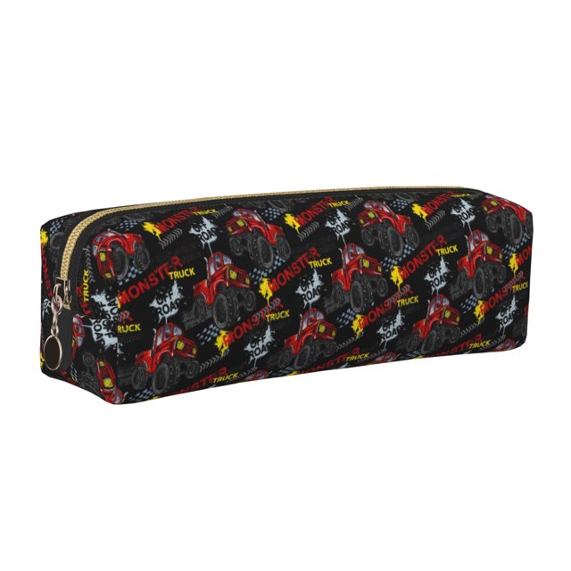 Disketp Monster Truck Estuche de Lápices de Cuero con Cierre, Estuche Compacto para Papelería, Bolígrafos y Accesorios Pequeños