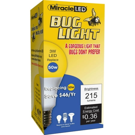 Miracle LED Bug Light, Outdoor Porch and Patio Light Bulb, 3 R eplace