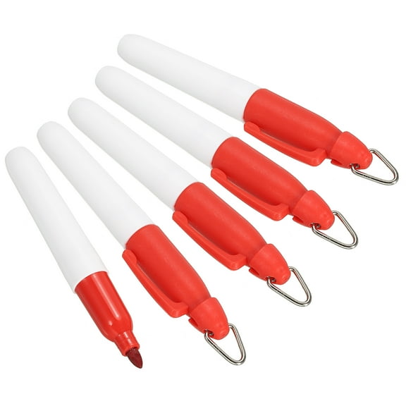 Mini Permanent Markers Golf Ball Marker Pen with Keychain Clip, Red 5 Pack