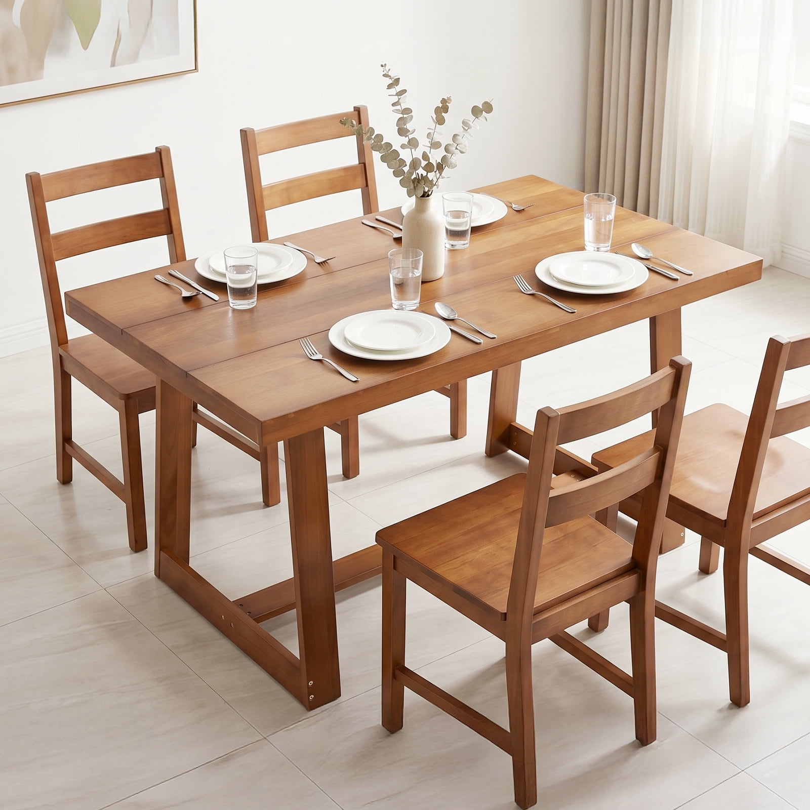 Ktaxon Pine Wood Dining Table for 4, 47.3" Rectangle 4-Person Indoor Farmhouse Kitchen Table Solid Wood Dinner Breakfast Table for Small Space, Apartment Friendly, Walnut