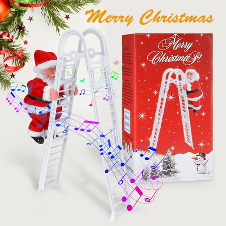 

SHCKE Electric Santa Climbing Ladder Christmas Pendant Doll Hanging Singing Up And Down Climbing Ladder Doll with Music Double Ladder