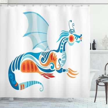 Ambesonne Cartoon Shower Curtain, Mythologic Dragon, 69"Wx84"L, Multicolor