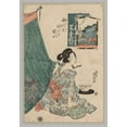 thumbnail image 2 of Keisai Eisen 14x18 Gold Ornate Wood Frame and Double Matted Museum Art Print Titled - Woman with Papers in Mouth and Fan in Hand (1789-1851), 2 of 4