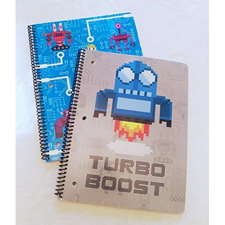 Pixel Robots Wide-Ruled Spiral Notebooks - Set of