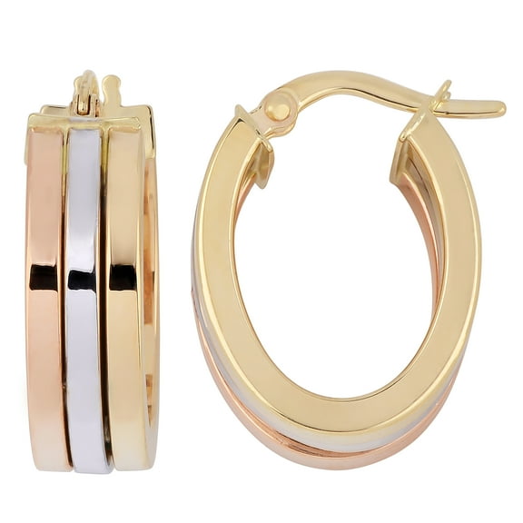 KoolJewelry 14k Tricolor Gold High Polish Triple Oval Hoop Earrings