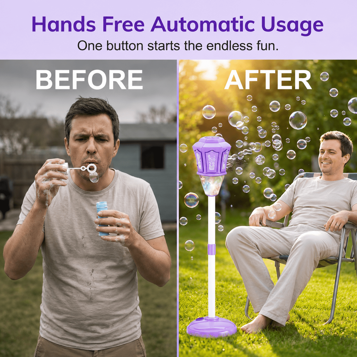 Street Lamp Bubble Machine, 2026 New Automatic Bubble Machine Stand with Light Music, Adjustable Standing Bubble Maker Blower Torch-Shaped for Outdoor Party Birthday Wedding (Purple)