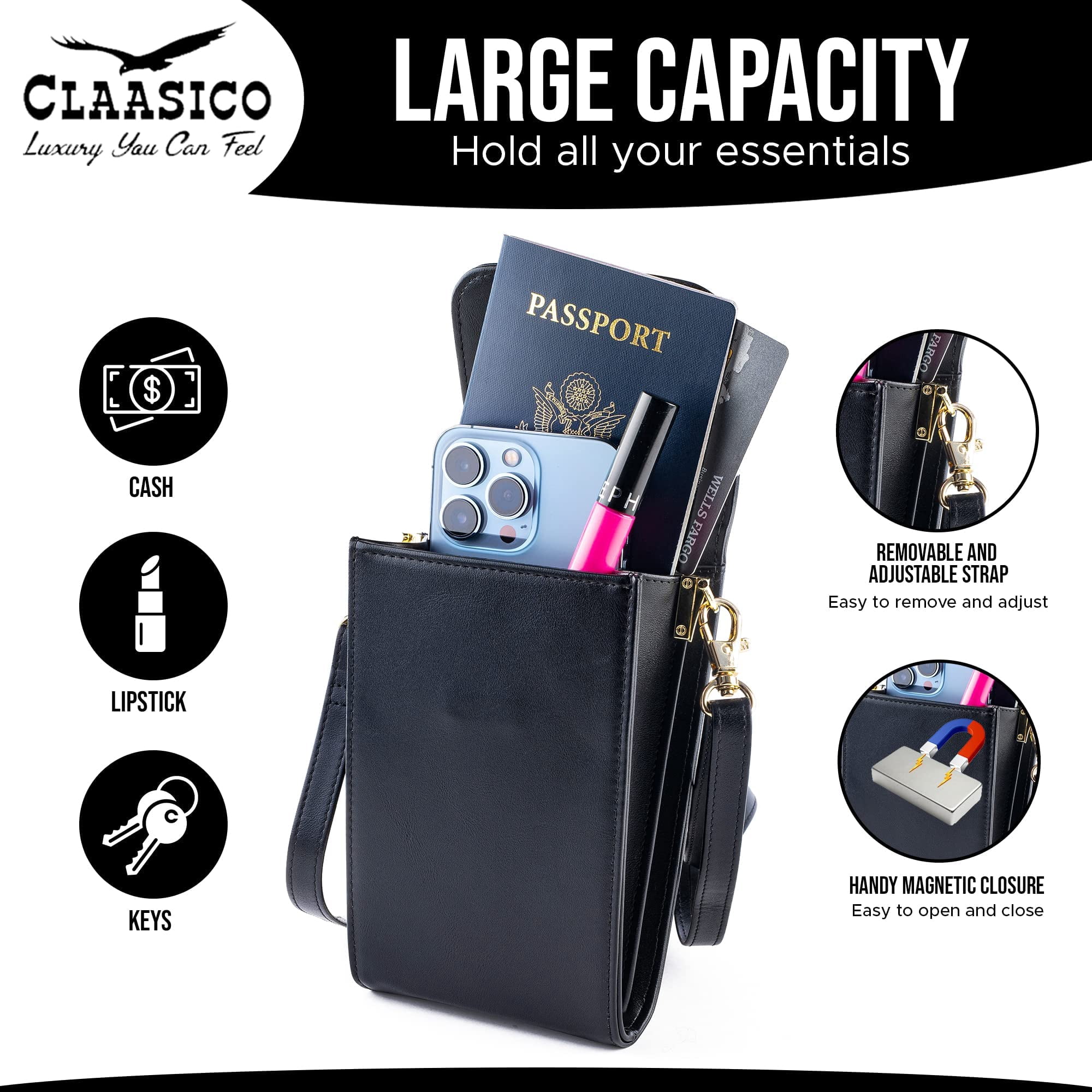 Classico Small Crossbody Phone Purse for Women - Crossbody Bag Wallet for Phone, Cards, Accessories