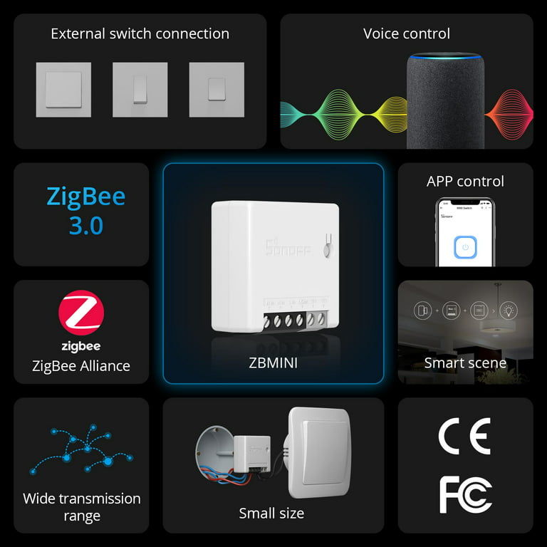 SONOFF Zigbee Mini Smart Switch 2 Way, Compatible with Alexa, SmartThings  Hub, Google Home & SONOFF ZBBridge 5Packs