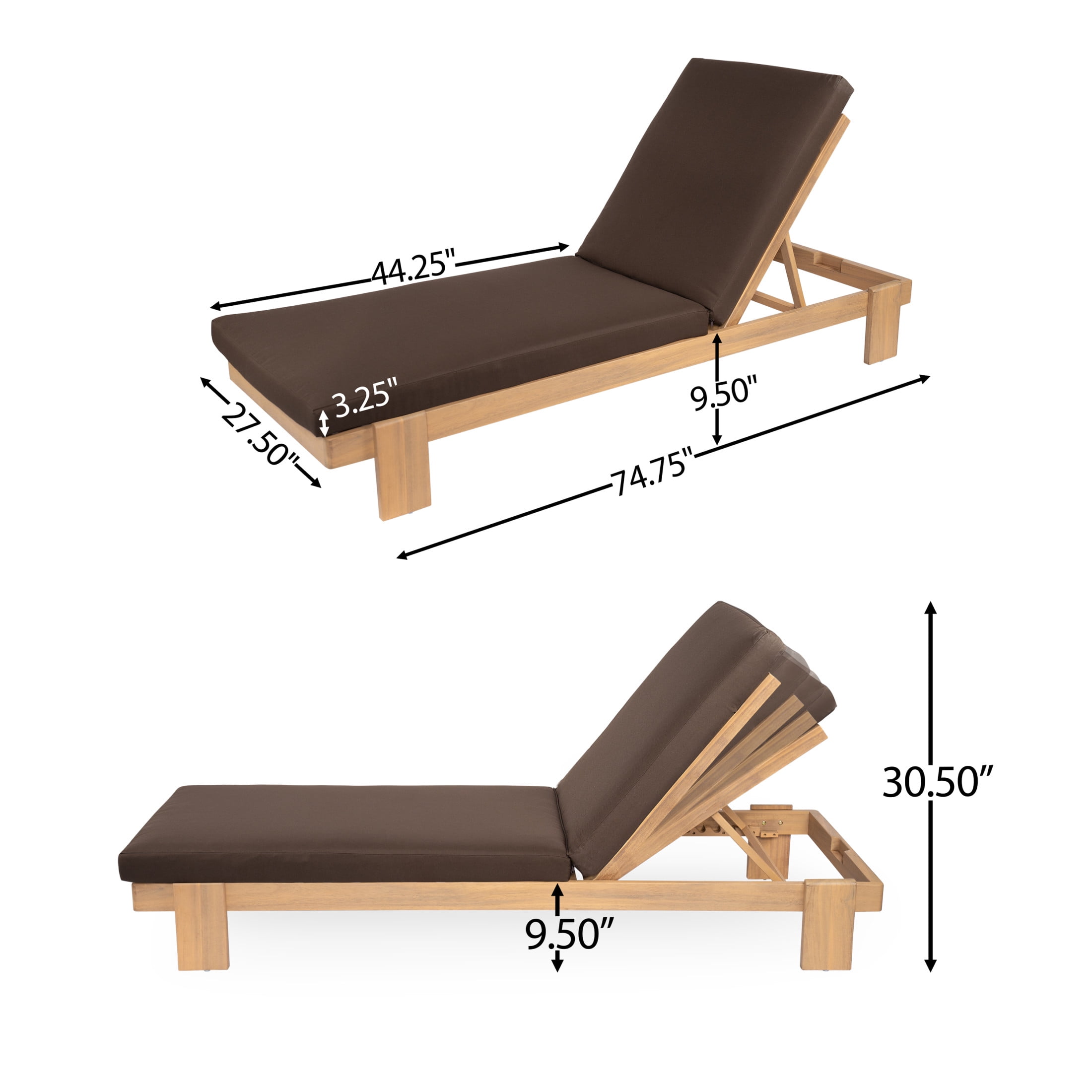 Christopher Knight Home Coastal Outdoor Chaise Lounge with Cushion, Solid Wood Frame, Coffee