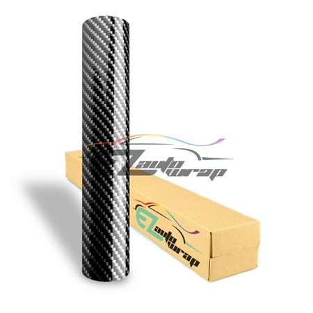 EZAUTOWRAP 2D Black High Gloss Carbon Fiber Car Vinyl Wrap Sticker Decal Film (Best Carbon Fiber Vinyl Wrap For Cars)