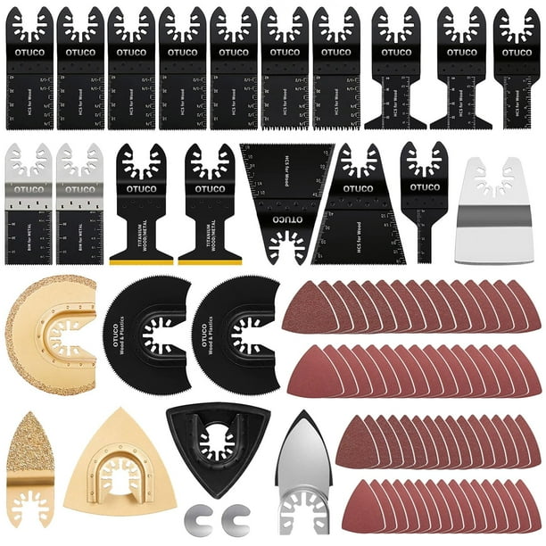 Kit de corte de madera y metal con hojas de sierra oscilantes OTUCO, 87 unidades