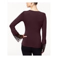 thumbnail image 2 of KOBI Womens Burgundy Pleated Lace Cuff Bell Sleeve Jewel Neck Tunic Top XS, 2 of 2