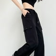 thumbnail image 5 of Wycnly Womens Cargo Pants Womens Dress Pants Fashion Drawstring Elastic Waist Straight Leg Cargo Pants Casual Solid Loose Ladies Long Pants Trousers with Pocket Fall, 5 of 7