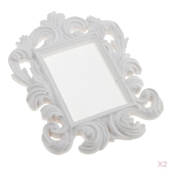 2 Pcs White Vintage Baroque Ornate Antique Picture Frames Wall Mounted - Set of