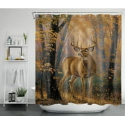 HVEST Fall Forest Elk Shower Curtain, Farmhouse Country Autumn Forest Wild Animals Moose and Maple Tree Shower Curtain for Bathroom, Waterproof Polyester Fabric Bath Curtain with Hook, 72X78 inch