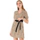 thumbnail image 1 of Vestido Mini Estampado De Leopardo Cuello V  Bolsillo Oblicuo Cintura Con Lazo Para Mujer Marrón L, 1 of 6