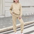 thumbnail image 4 of Piuwrlz Hood Sweatsuits Sets 2pcs Kid Girls Fleece Jogger Set Plush Hoodies and Sweatpants Beige Size 8-9Years, 4 of 6