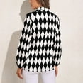 thumbnail image 2 of Black And White Harlequin Long Sleeve Blouse Woman Streetwear Casual Shirts Summer Oversize Woman Streetwear Clothing Birthday Present, 2 of 7