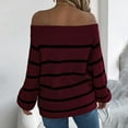 thumbnail image 5 of Womens Off Shoulder Tops, Fall Sweaters for Women Fashion Loose Fit Knitted Striped Printed Long Sleeve Pullover S-XL, 5 of 5
