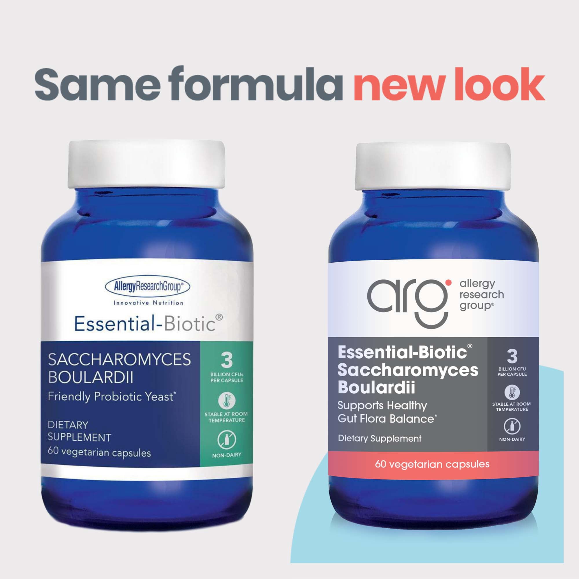 Allergy Research Group Essential-Biotic Saccharomyces Boulardii 450mg Probiotic Supplement - S. Boulardii Probiotic Yeast, Friendly Bacteria Establishment, GI Tract Support - 60 Count