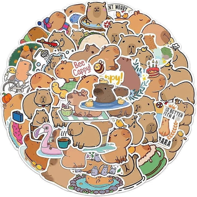 Capybara Stickers,50Pcs Funimost Waterproof Vinyl Stickers for Water Bottle Laptop Scrapbook Phone, Animal Party Supplies Gift for Kids (Capybara)