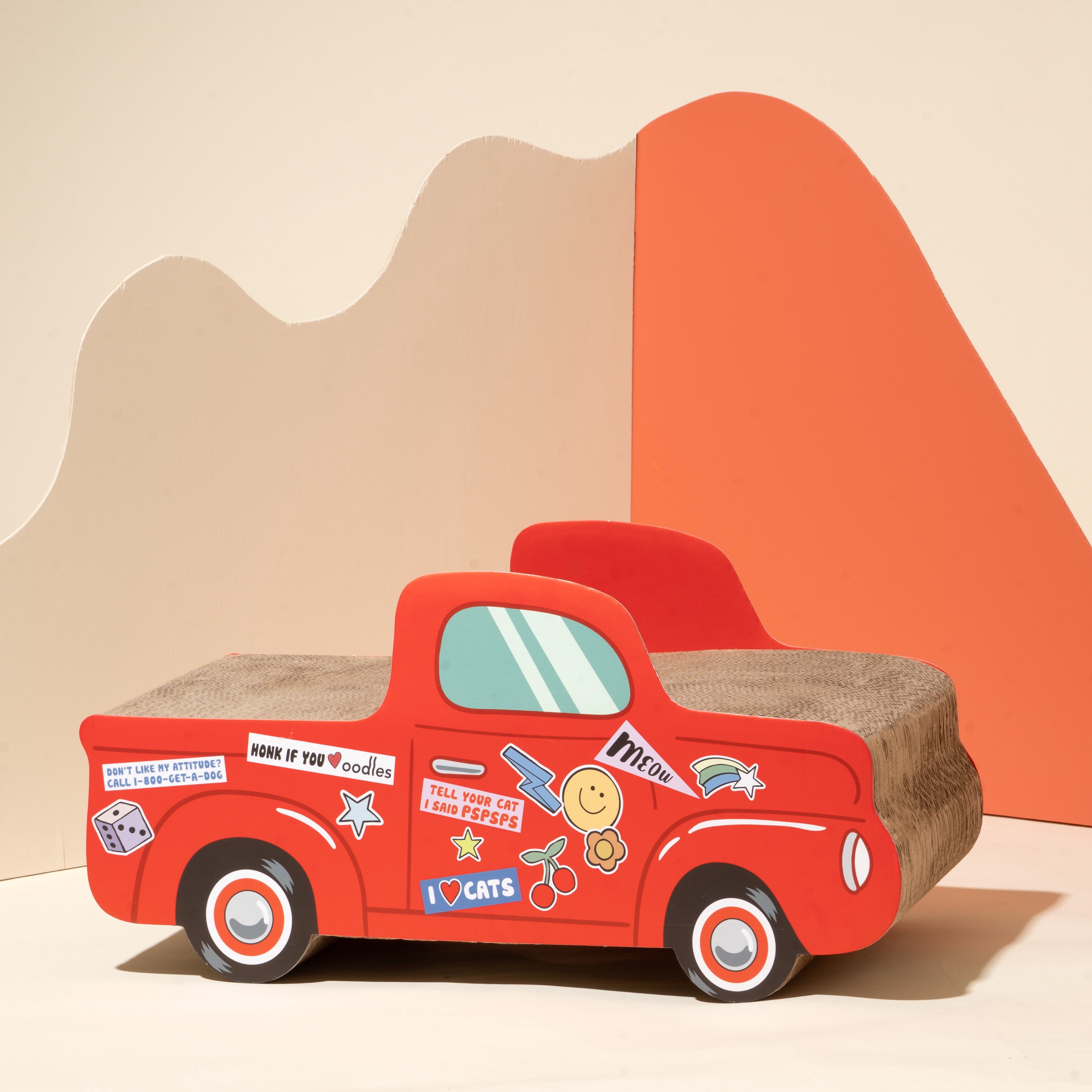 Oodles Red Retro Pick up Truck Durable Corrugated Cardboard Cat Scratching Pad, One Size