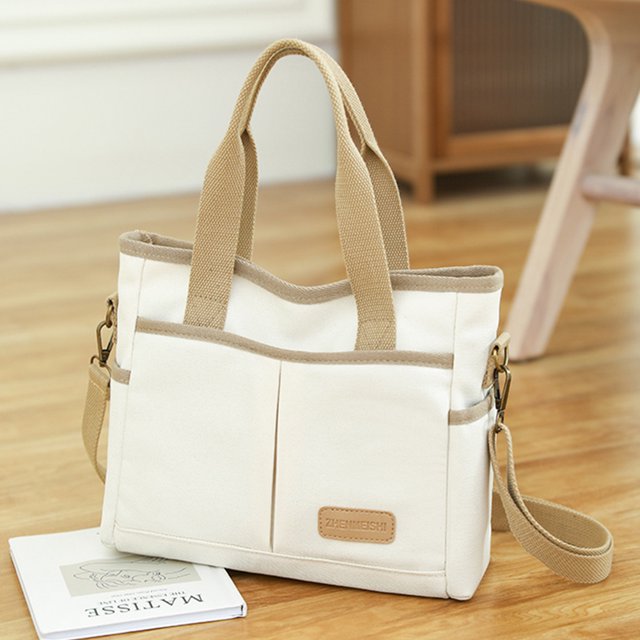 Bolso bandolera de lona multifunción para mujer Bolso con asa superior Moda para el trabajo (blanco)