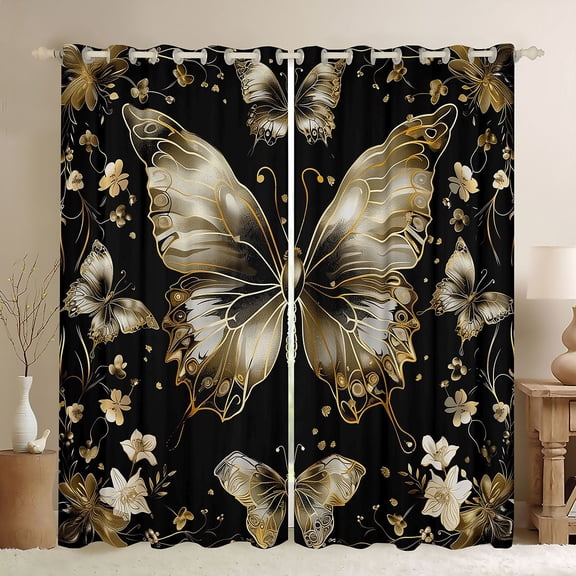 Manfei Flowers Butterflies Boy Girl Black Out Curtains,Vintage Aesthetic Curtains Pack of 2 (42x63 Each),Exotic Style Bedroom Curtains,Super Cozy Room Decor
