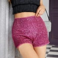 thumbnail image 5 of Rigardu shorts for women High Waisted Sequin Shorts For Women Elastic Straight Leg Sparkly Glitter Party Shorts womens shorts Hot Pink + XL, 5 of 6