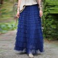 thumbnail image 3 of Women's Long Skirt Multilayer Mesh Pleated High Waist High Stretch Elegant Solid Color Cake Skirt, 3 of 9