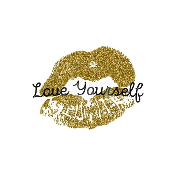 Poster with Gold Glitter Lips Prints on White Background, Unframed Art