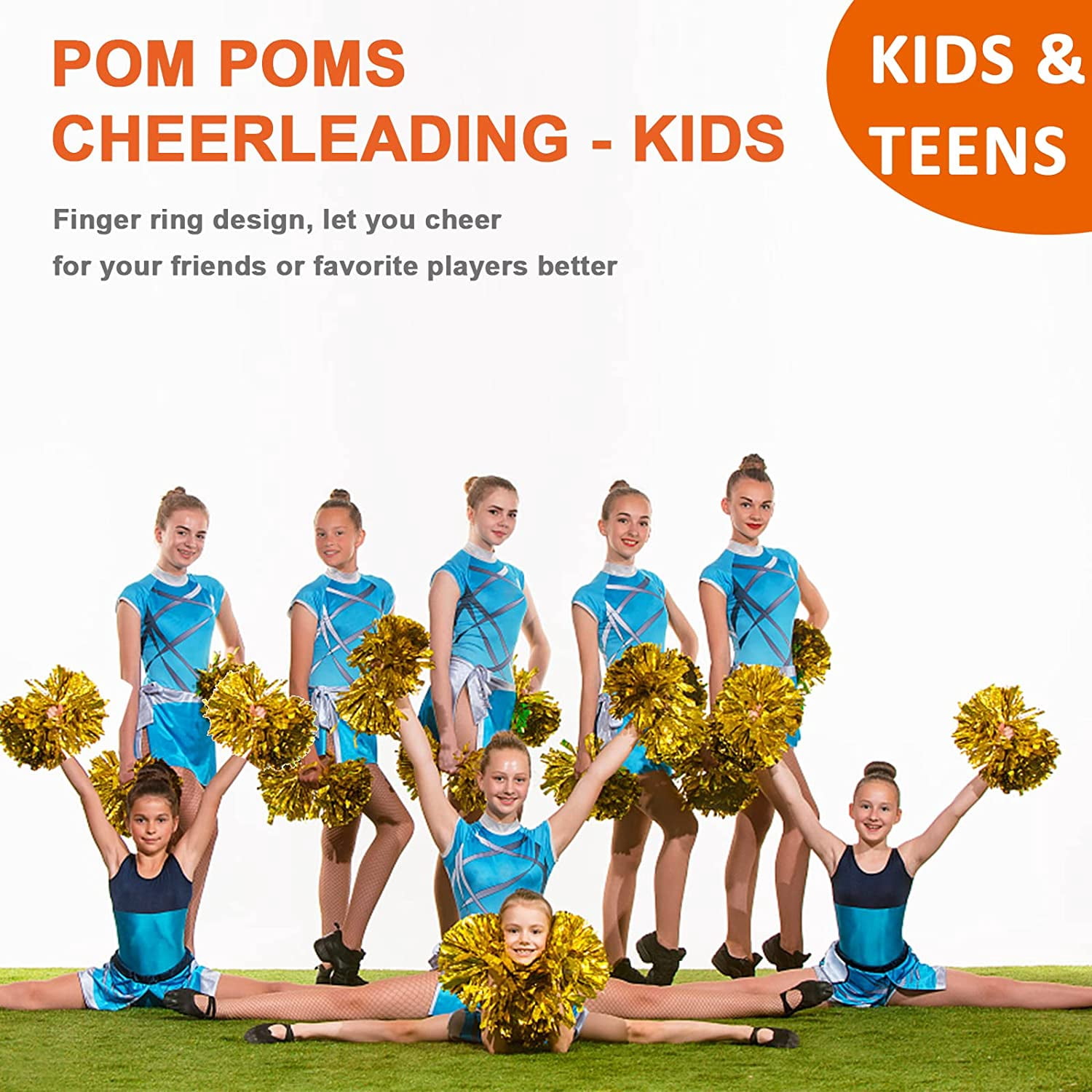 LINLIN 12Pcs Cheerleading Pom Poms for Kids, Metallic Foil & Plastic Ring Cheer Pom Poms Girls School Game, Dance, Matches, Team Spirit Sports, Stage Performance, Carnival Celebration
