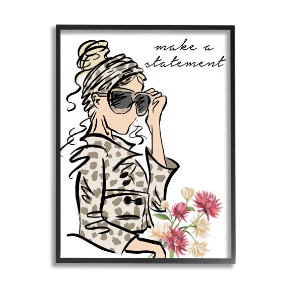 Stupell Industries Make A Statement Expression Fashionista Spring Florals Beauty & Fashion Painting Black Framed Art Print Wall Art, 11 x 14