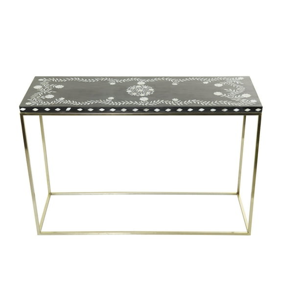 DecMode 30" x 46" Gold Wood Eclectic Console Table