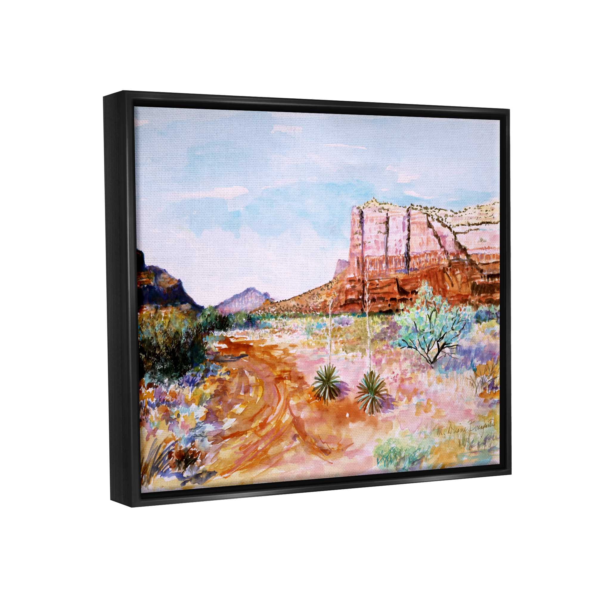 Stupell Industries Modern Desert Mesa Nature Painting Black Floater Framed Art Print Wall Art, 31 x 25