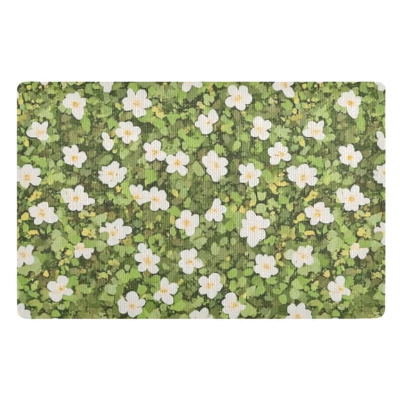 Green Grass and White Flowers Floor Door Mat Outdoor Indoor for Home Entrance Welcome Mats 32"x20"