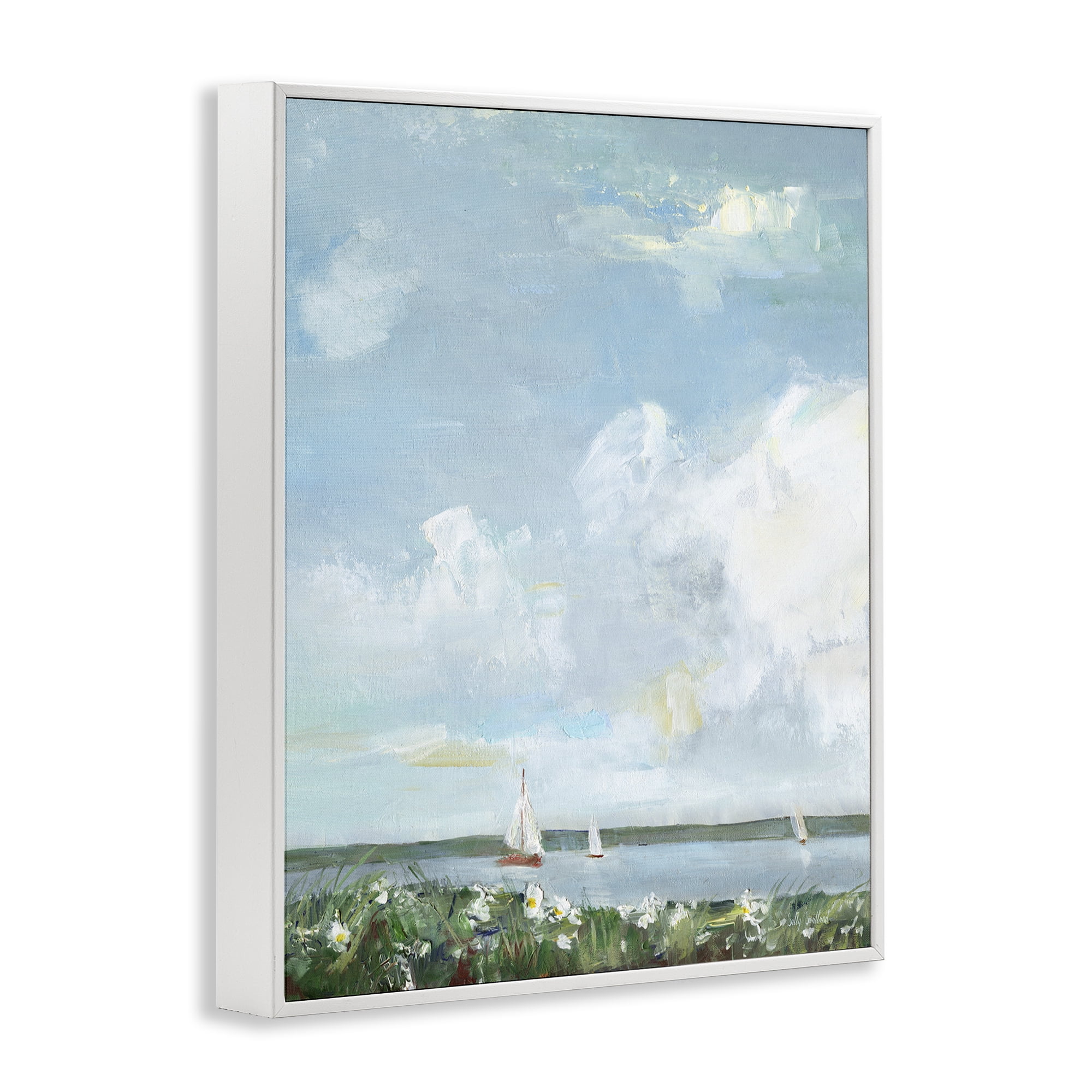 Stupell Industries Seaside Sailing Under Clouds White Framed Giclee Art, design by Sally Swatland