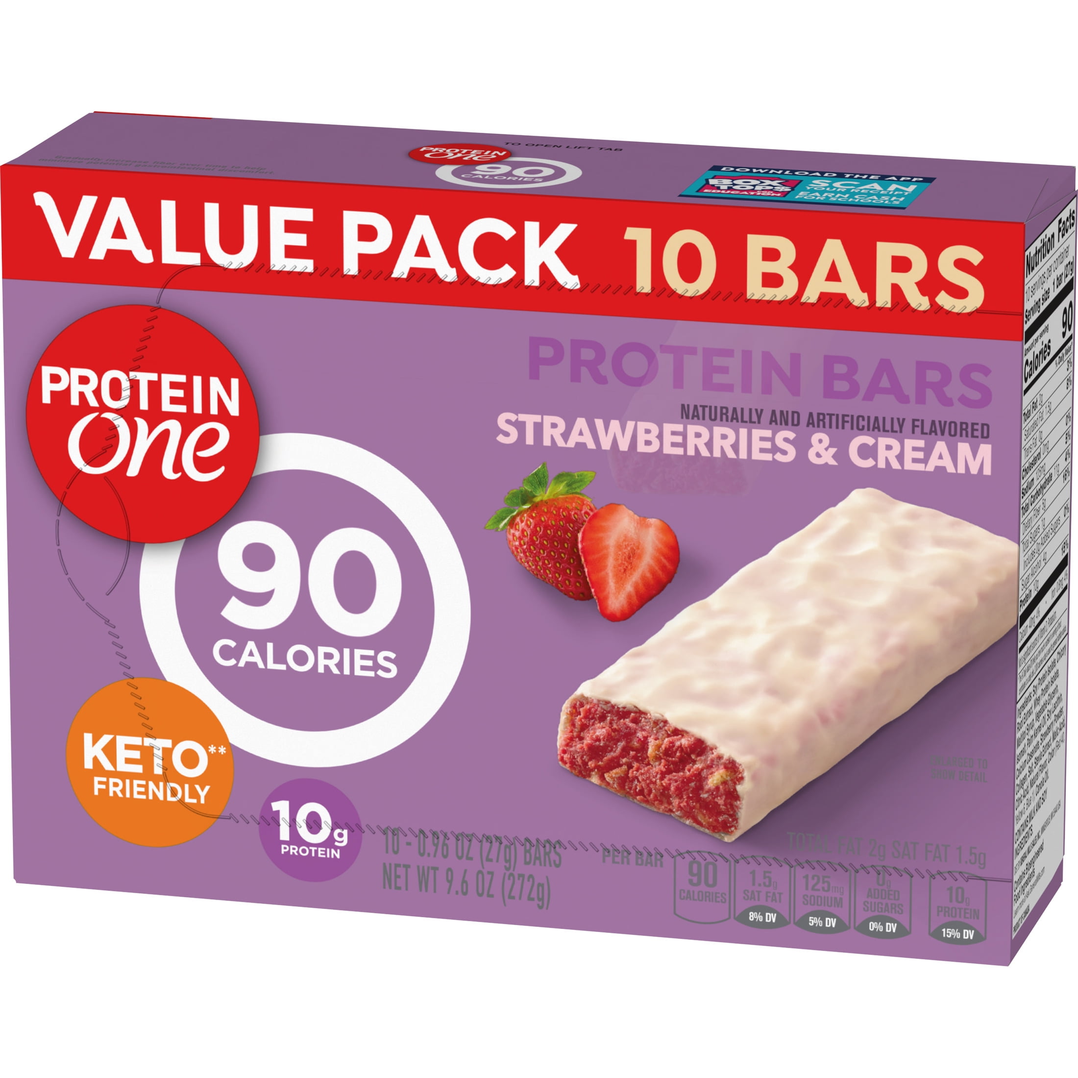 (2 pack) Protein One 90 Calorie Protein Bars, Strawberries and Cream, Value Pack, 10 Ct, 9.6 oz