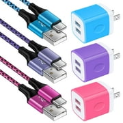 Charging Block,Type C Charger Block Fast Charging HopePow 3PCS 2.1A Usb Wall Charger Block Adapter Plug with 3PCS Type C Charging Cables 6ft USB C Cables High Speed Android Charger Phone Cords Type C