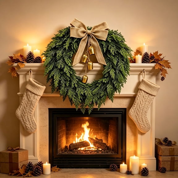 Qwtwty Christmas Wreath, Farmhouse Winter Wreaths Hanging Ornament for Indoor Outdoor Wall Window Home Holiday Christmas Decor