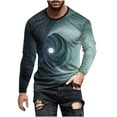 thumbnail image 2 of Blusas y camisas de manga larga con cuello redondo para hombre, blusa informal de manga larga con cuello redondo y estampado de rayas, blusa de poliéster para hombre, 2 of 5