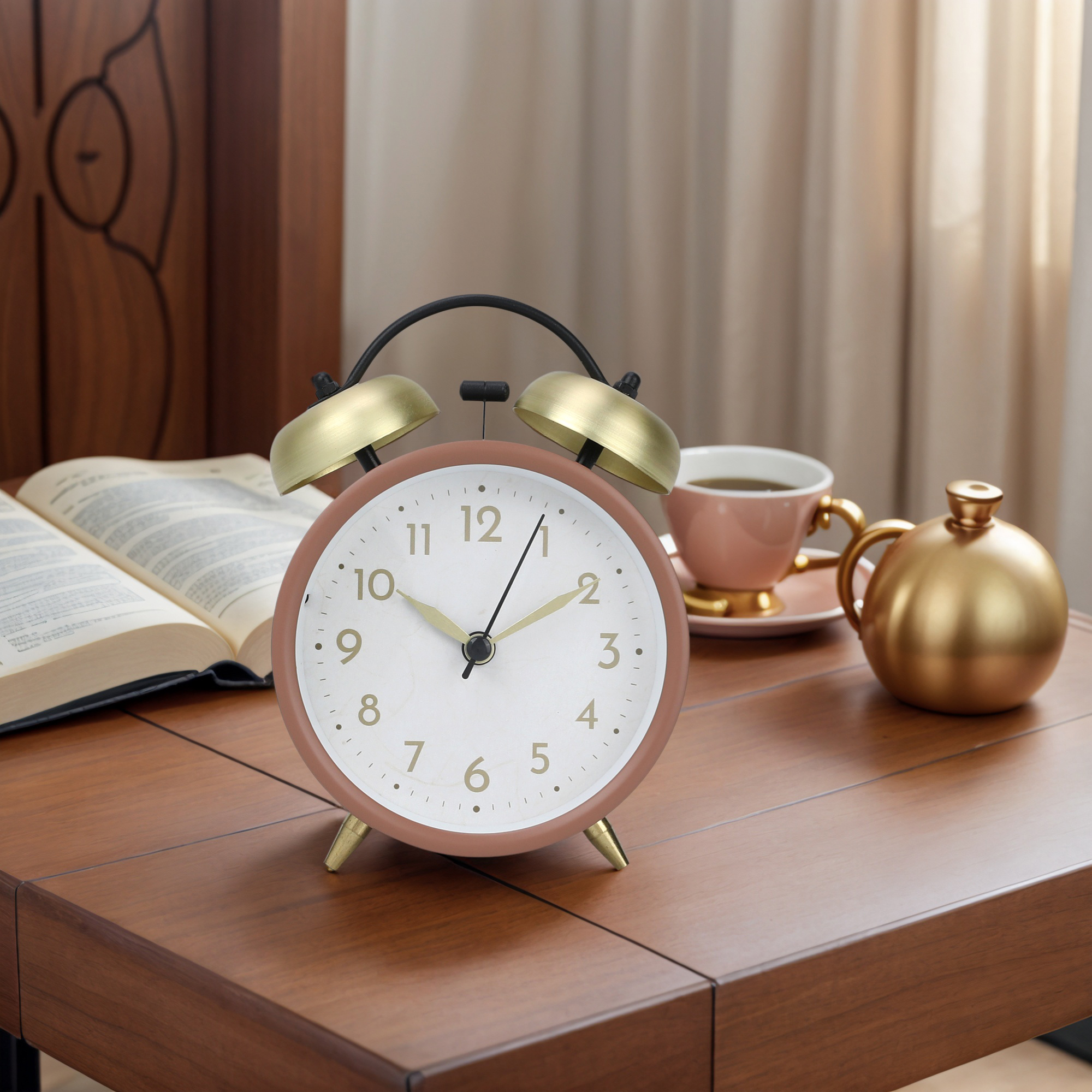 Unique Bargains Metal Minimalist Style Alarm Clock Light Brown 3.8"L x 2.2"W x 5.3"H