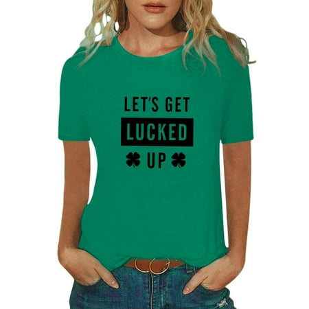 

mveomtd Women s s Day Letter Print Top Shirt Short-sleeved Summer Fashion Shirt Spring Beautiful Pullover Shirt Short Sleeve Scrub Jackets Green