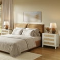 thumbnail image 4 of SICOTAS White Dresser and Nightstand Set, 6-Drawer Dresser & 3-Drawer Nightstands 3-Piece Boho Bedroom Furniture Set with Farmhouse Rattan Design & Gold Handles, White Cream Oak, 4 of 16